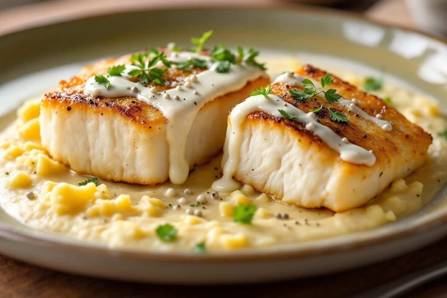 Recette de filet de bar rôti accompagné de purée de panais et sa sauce au poivre de Penja blanc IGP