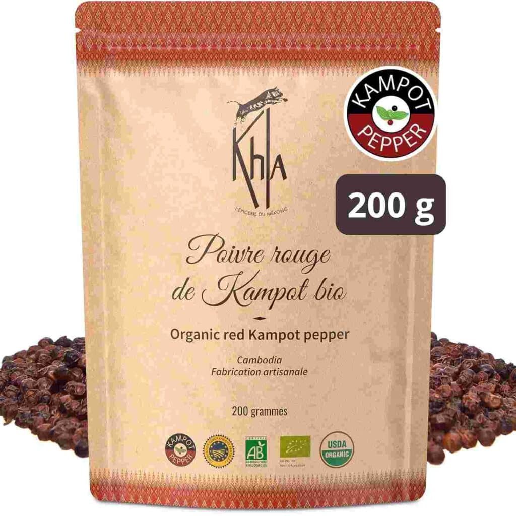 sachet de poivre rouge de kampot igp bio de la marque khla 200g